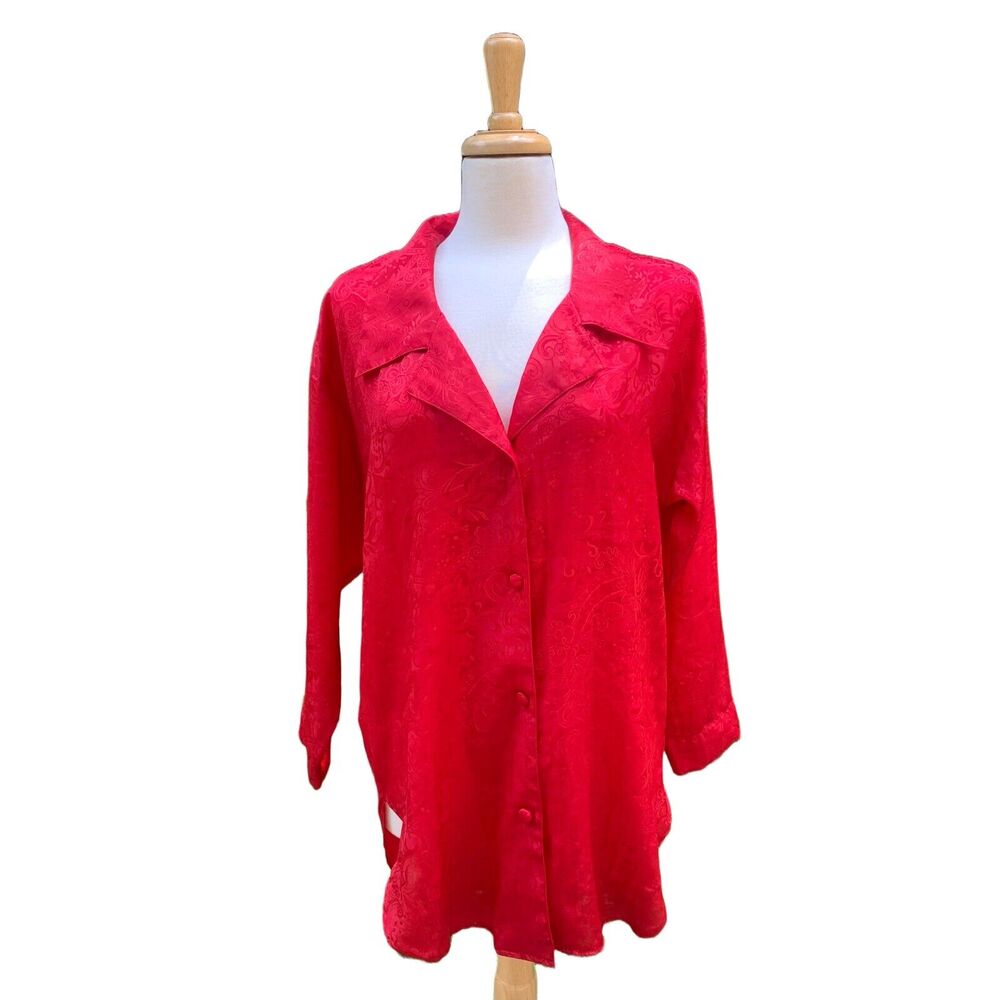 VTG 90'sVictoria's Secret Pajama Top Sz PS Gold Label Red Button Down Collar